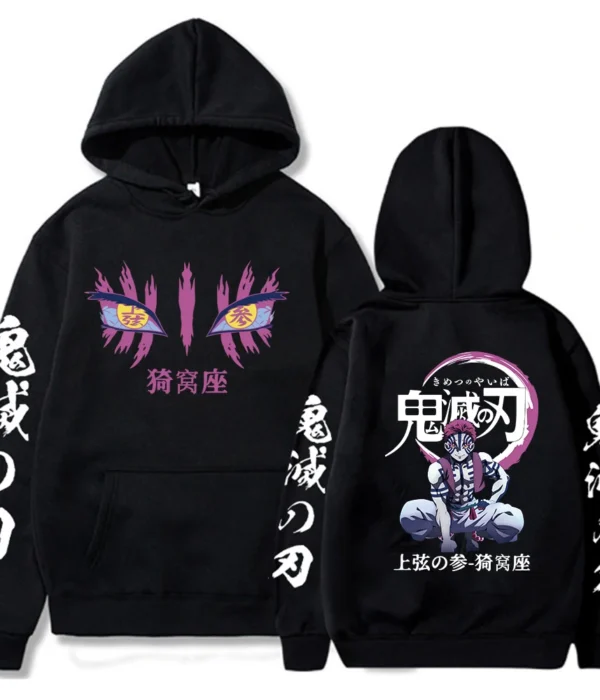 Japanese Anime Demon Slayer Hoodies for Men Akaza Manga Graphic Streetwear Pullover Hoody Long Sleeve Fleece Hooded Sweatshirt