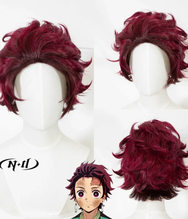 ND Tanjiro Kamado Cosplay Wig Hairpiece Demon Slayer Anime Cosplay Hair Wig Heat Resistant for Comic Con Coser Costume Party